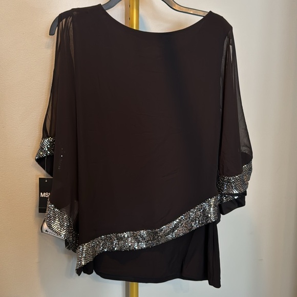 MSK Black sheer and silver trim cold shoulder blouse NWT L - Picture 5 of 9